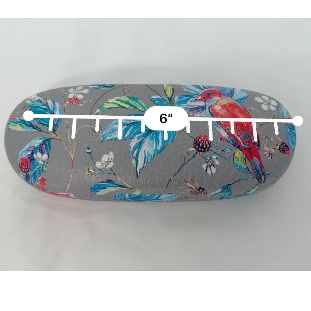 Floral‎ Bird Print Hard Shell Eyeglass Case Grey Botanical Nature Preppy 103-113
